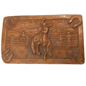 Bronc Riding Belt Buckle Horse Cowboy Ranch Rodeo Justin Horseshoes Vintage